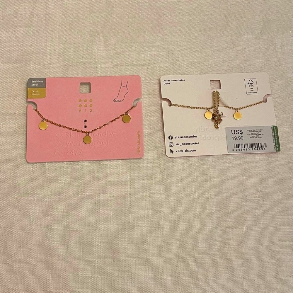 SIX three charm gold plated anklet